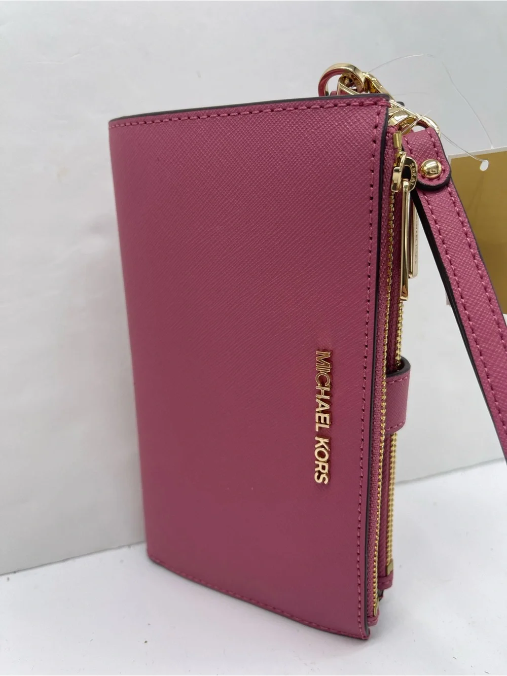 MICHAEL KORS JST Lg Double Zip Leather Wristlet Wallet Phone Holder Rosewood NWT